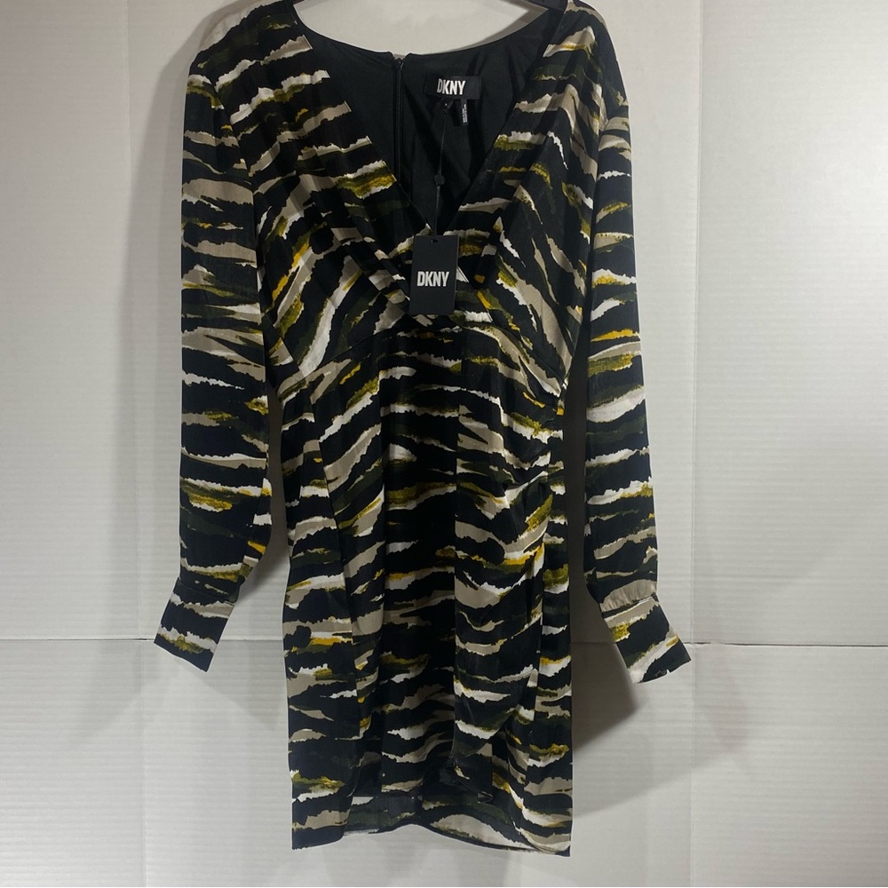 DKNY Junior size 8. Black green white print dress
